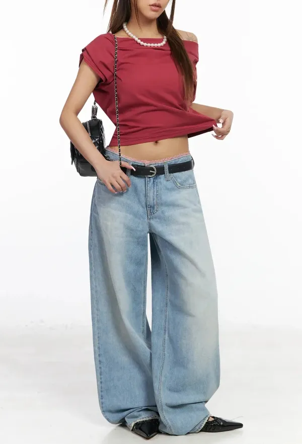 Lace Layered Wide Leg Jeans