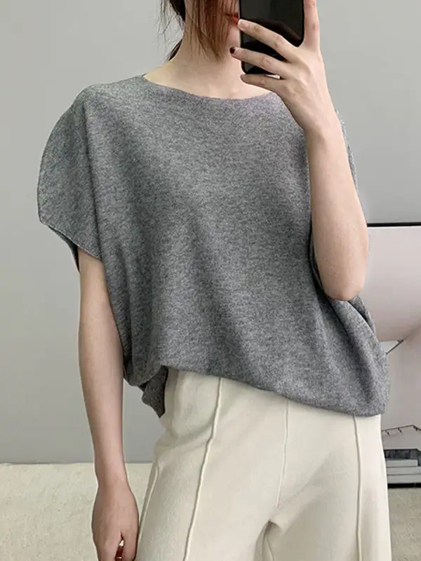 Off Shoulder Half Sleeve Relaxed Fit Pullover Sweater