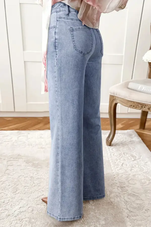 High Waisted Wide Leg Flared Denim Jeans
