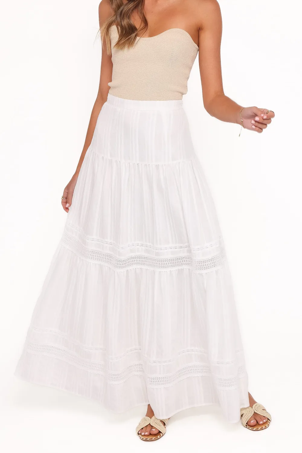 Lace Trim High Rise Tiered Skirt