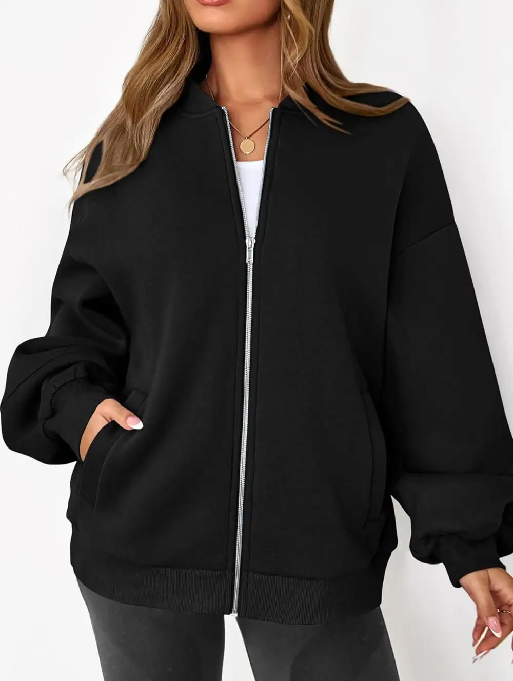 Textured Detail Zip-Up Sweatshirt Jacket