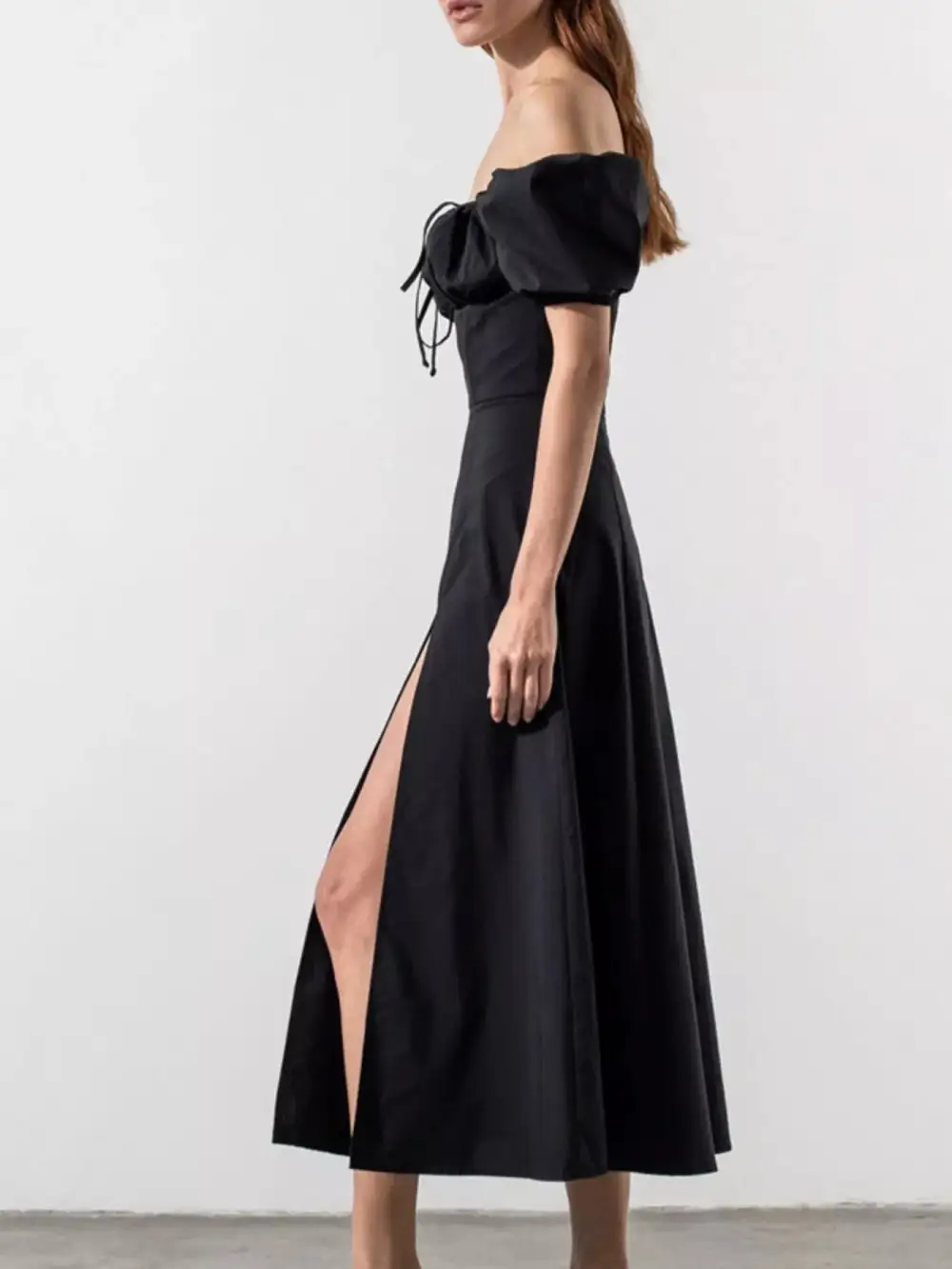 Slit Short Sleeve Midi Dress