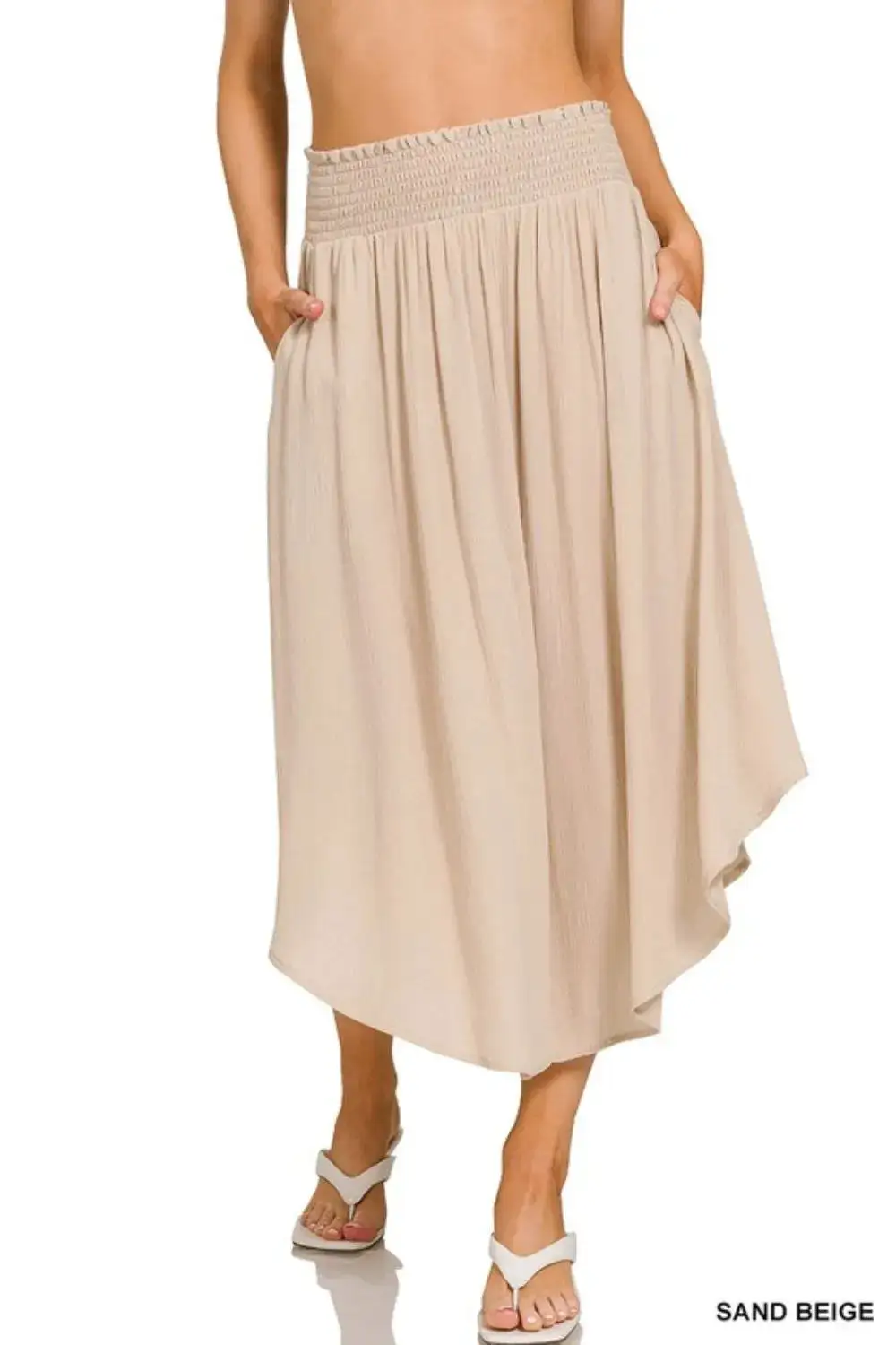 Gentle Smocked Pocket Detail Skirt