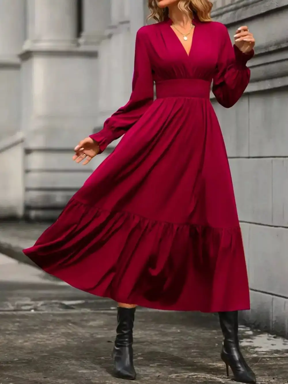 Tiered Long Sleeve Midi Dress