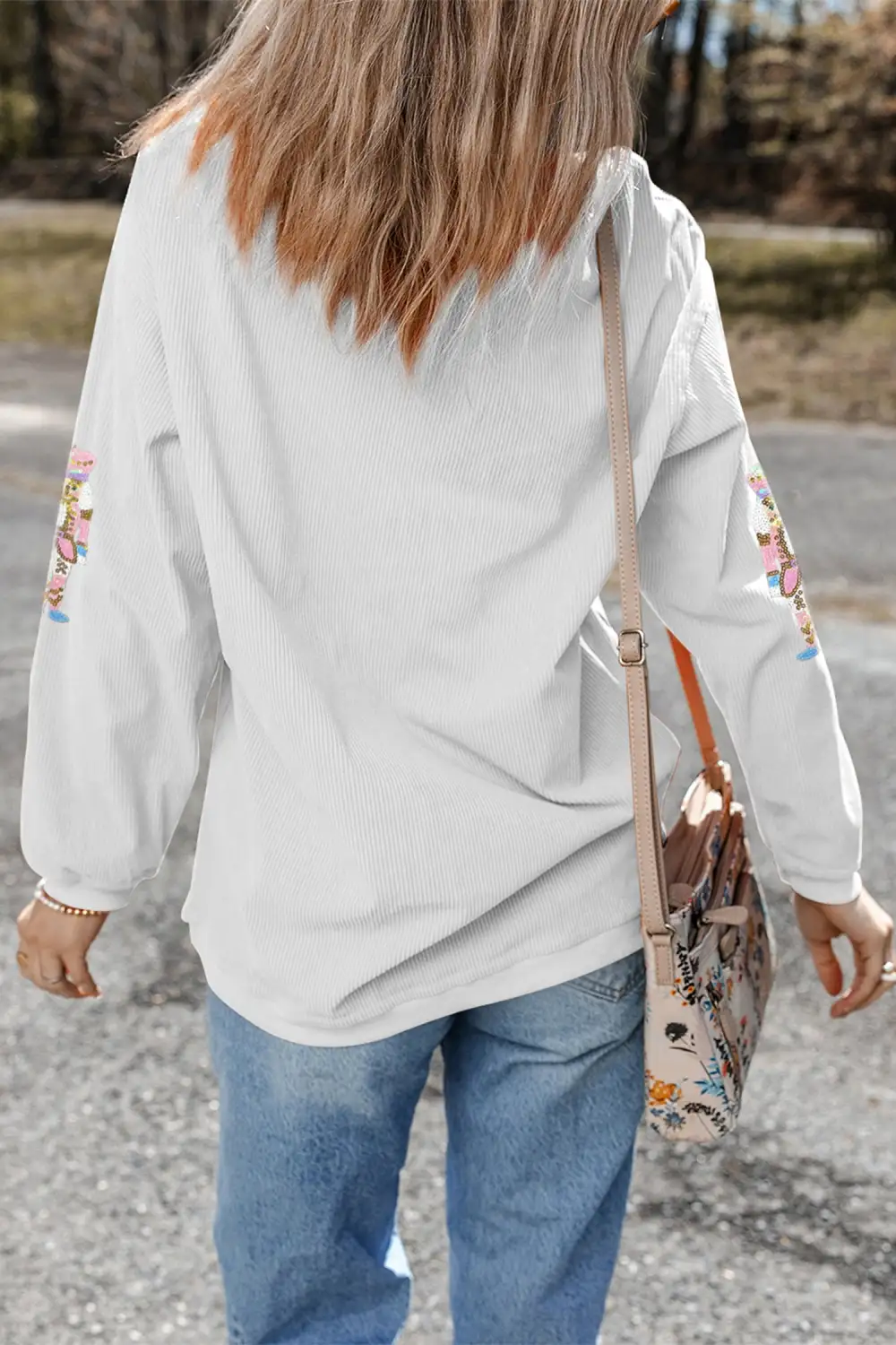 Sequin Accent Patchwork Corded Sweatshirt