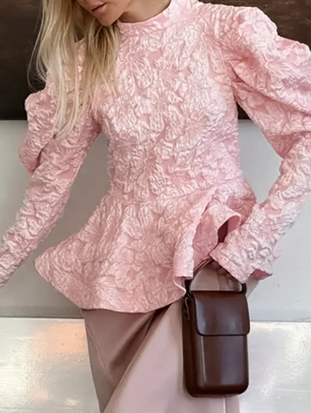 French Vintage Puff Sleeve Jacquard Tee