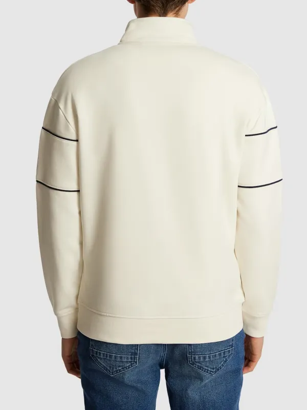 Off White Quarter Zip Striped Sweatshirt