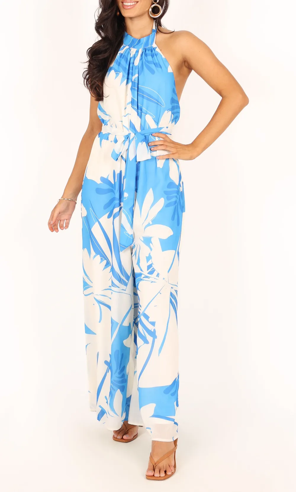 Classic Halter Open-Back Sleeveless Floral Printed Jumpsuit