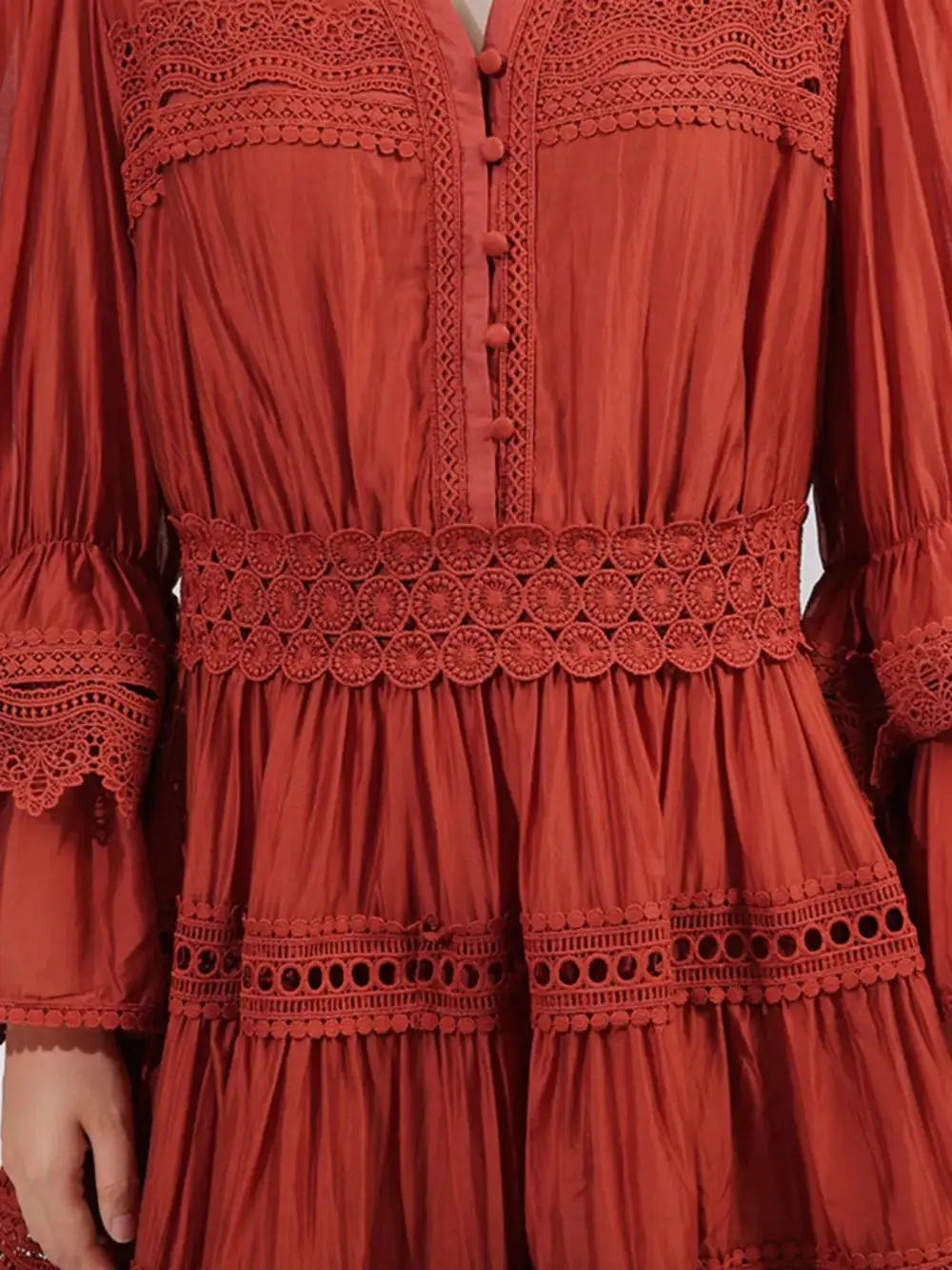 Easy Fit Lace Ruffle Long Sleeve Dress