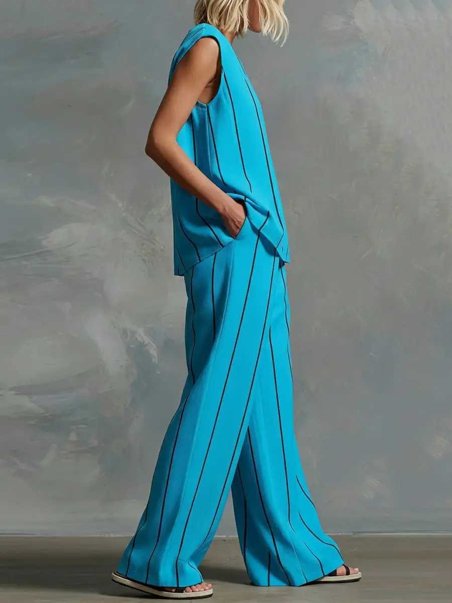 Relaxed Pocket Striped Vest And Pants Set