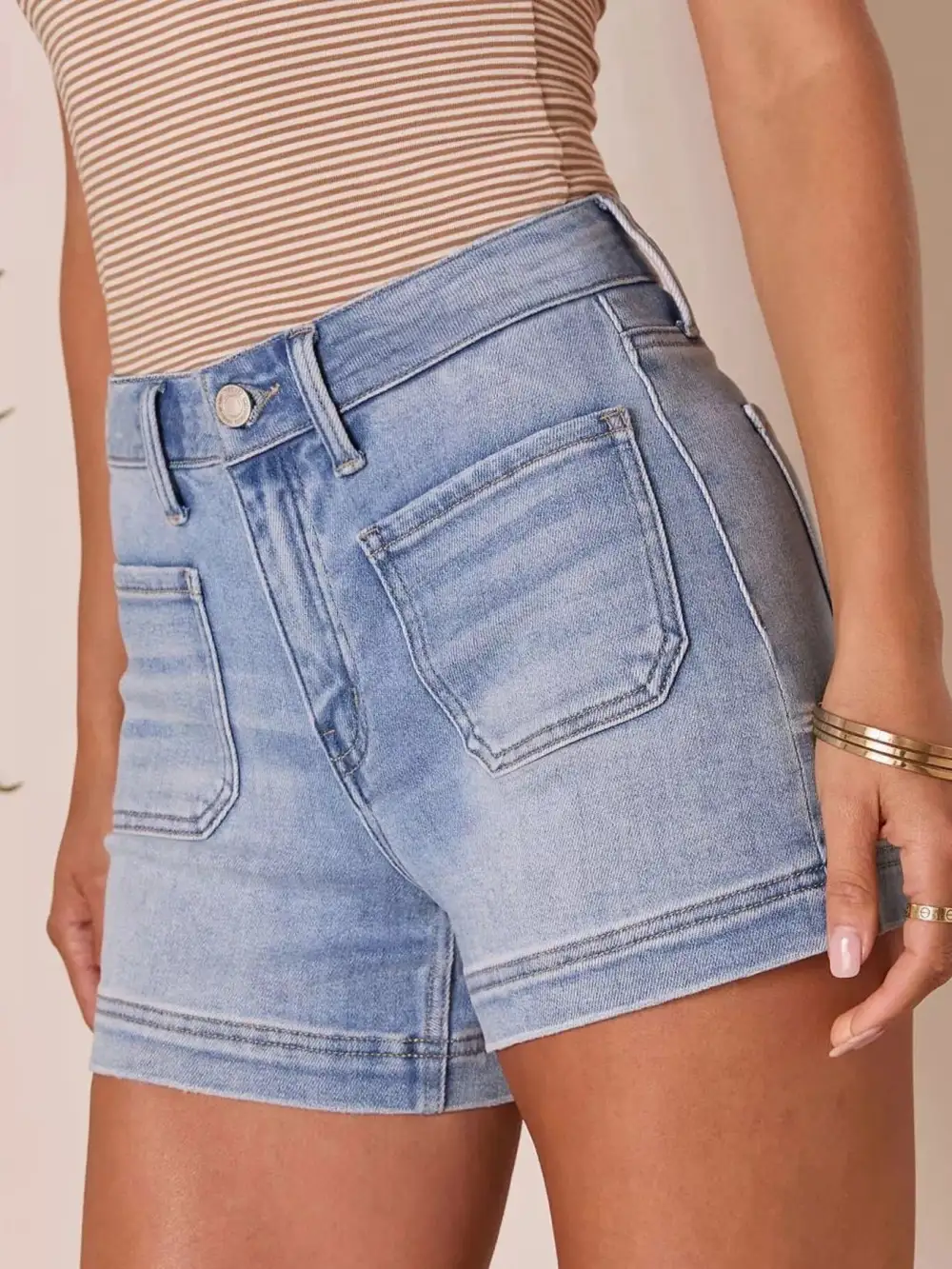 High Waisted Pocketed Denim Shorts