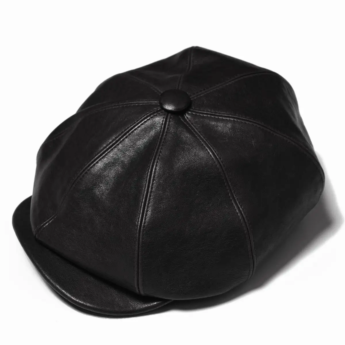 Paneled Leather Rider Cap