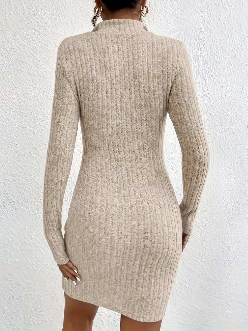 Ribbed Knit Zip Front Mini Dress