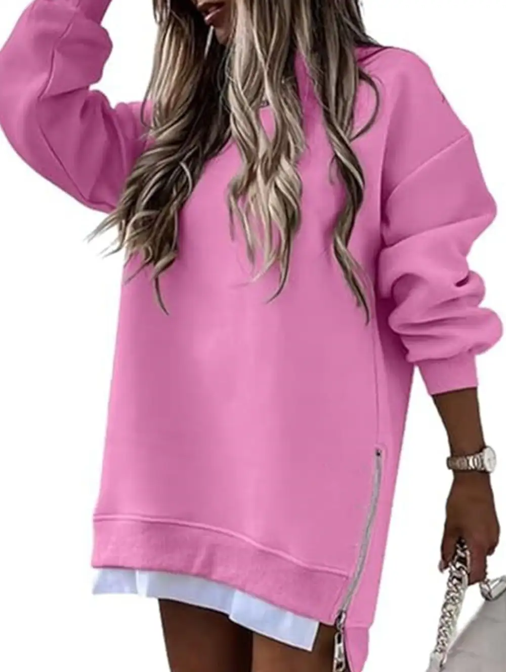 Side Zip Patchwork Pullover Sweatshirt