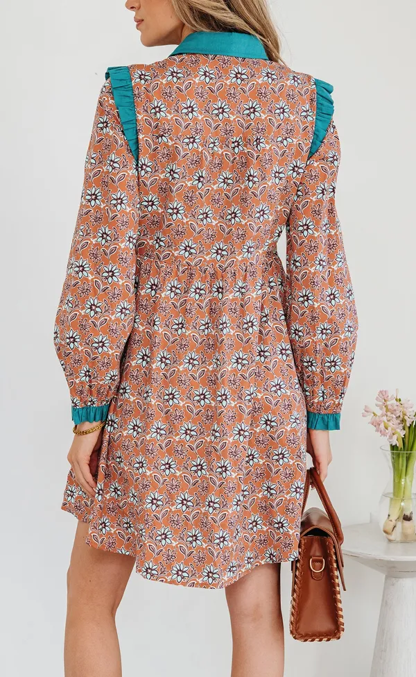 Boho Contrast Collared Shirt Mini Dress