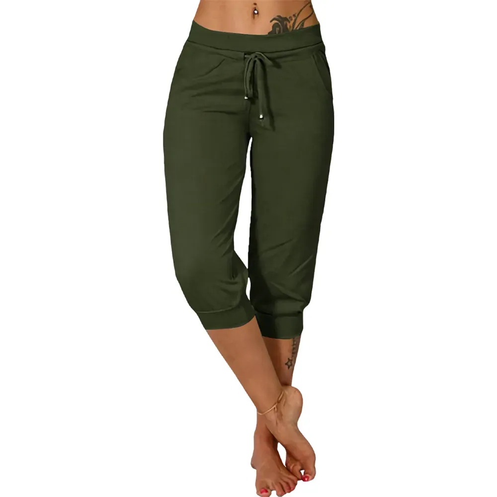 🔥Women's drawstring waist plain capri pants