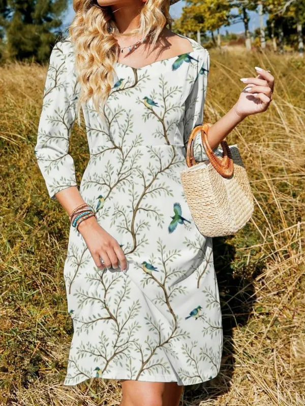 Bird Animal Print Midi Dress