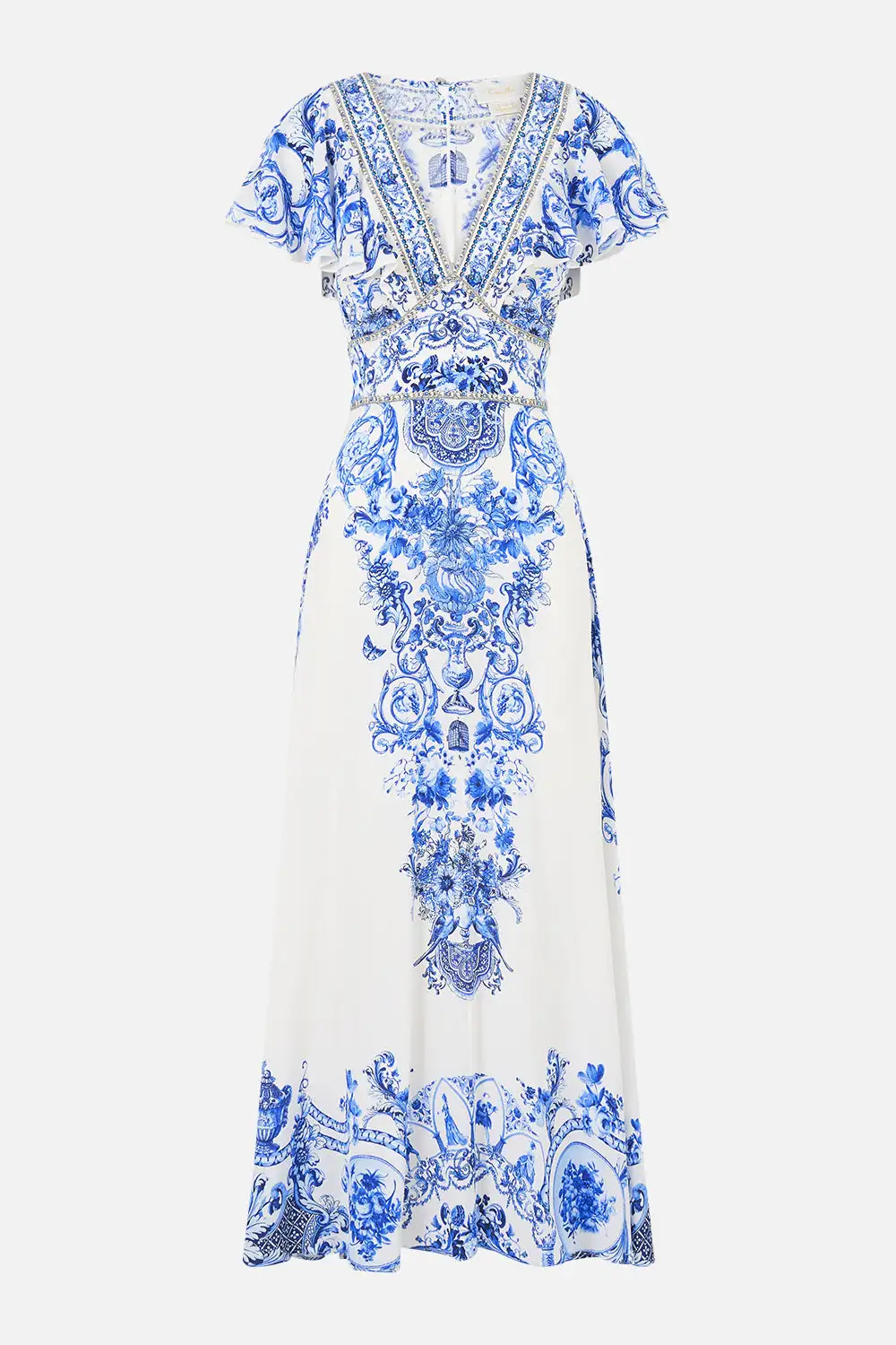Waisted Midi Dress with Flutter Sleeve