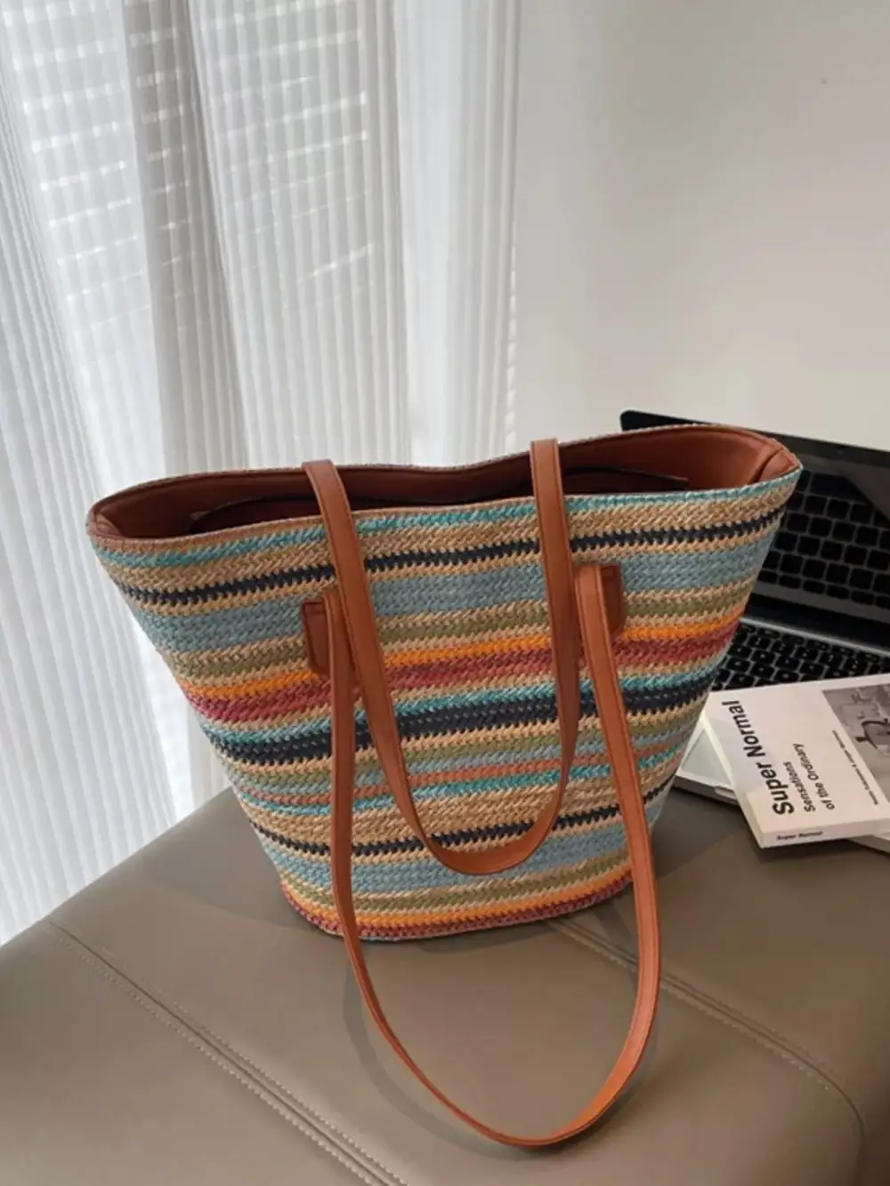 Striped Woven Shoulder Bag