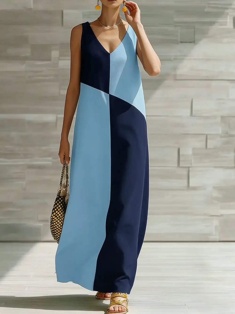 Patchwork Sleeveless Maxi Dress
