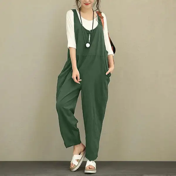 Boho Comfort Wide-Leg Suspender Cotton Jumpsuit
