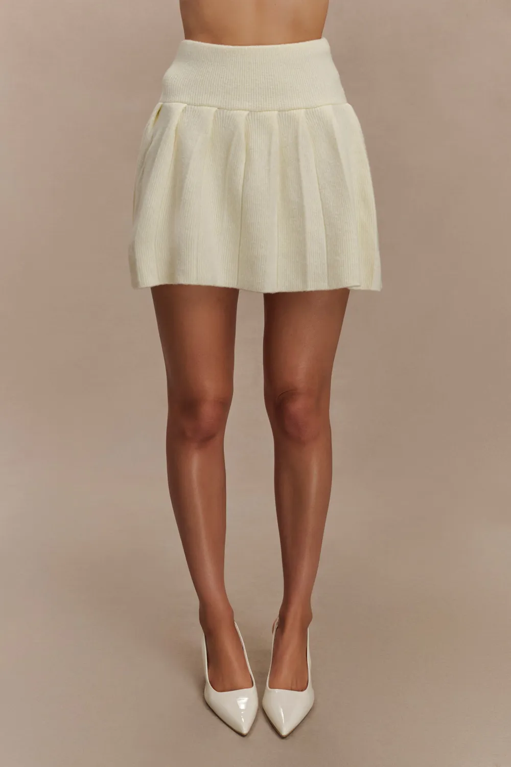 Pleated Knit Mini Skirt