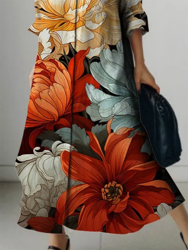 Flower Long Shirt Maxi Dress