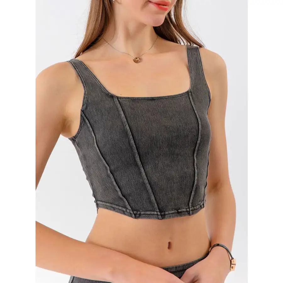 Seam Detail Cropped Denim Tank