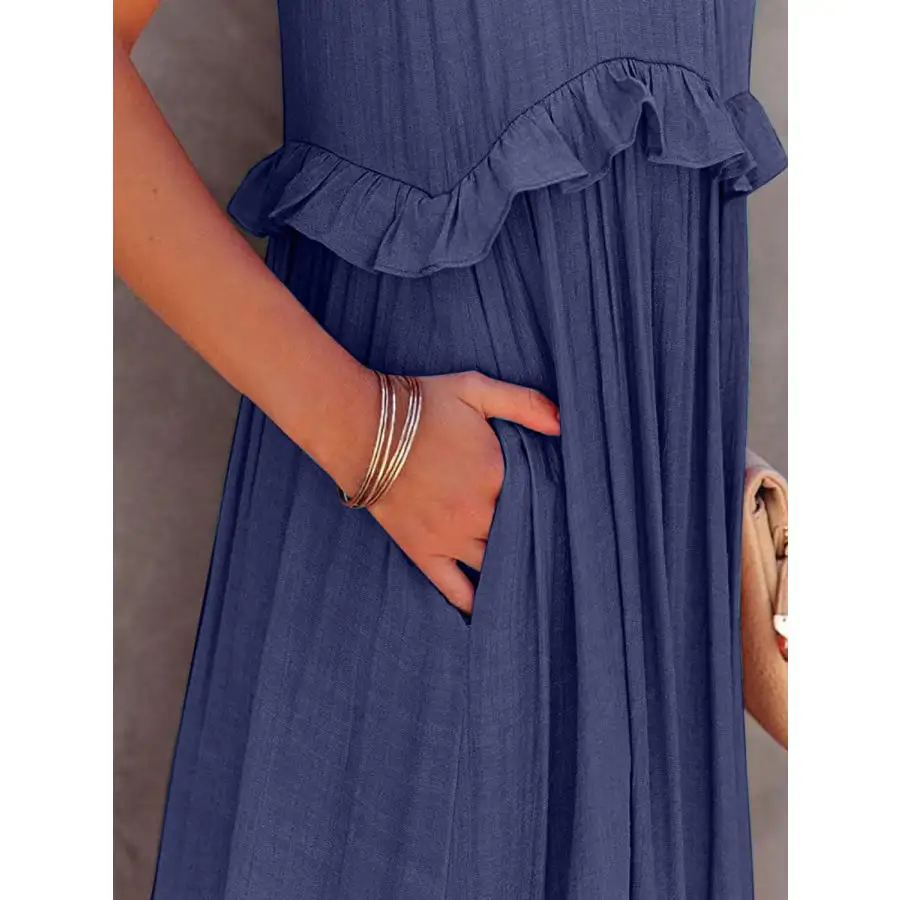 Ruffled Sleeveless Maxi Dress with Pockets