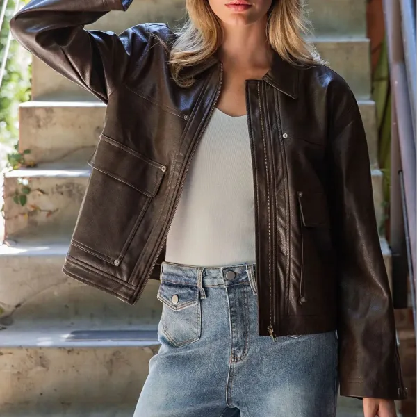 Wide Cuff Leather Jacket