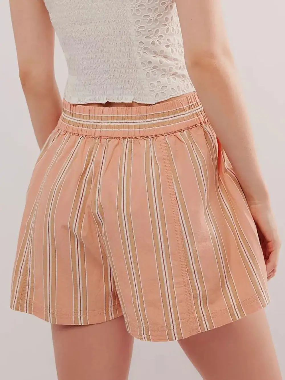 Cotton-Blend Striped Elastic Waist Shorts