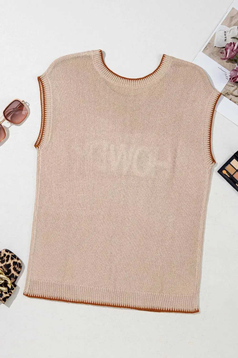 Contrast Trim Knit Howdy Western Sweater Vest