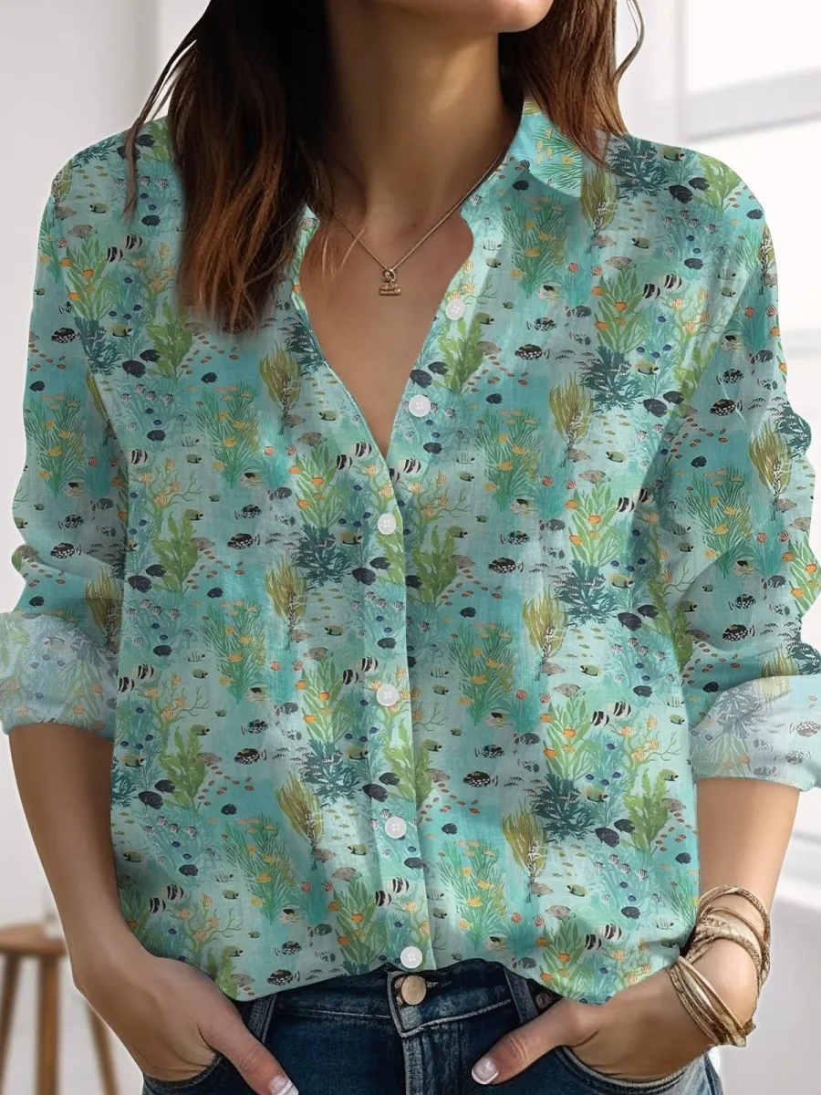 Retro Underwater Scene Print Shirt