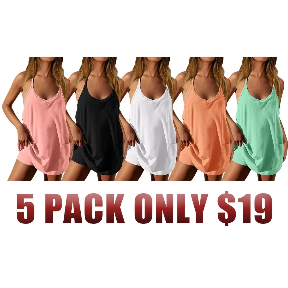 Women's Sleeveless Athletic Dress with Built-In Shorts