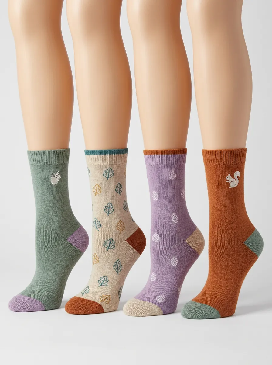 Core Leaf Printed Detail Women's Four Pair Socks