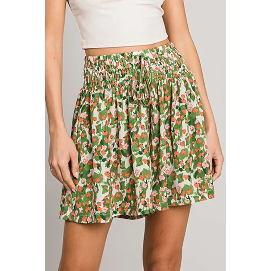 Printed Smocked Waist Skorts