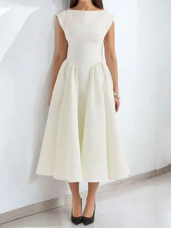 Polished Detail Cap Midi Dress