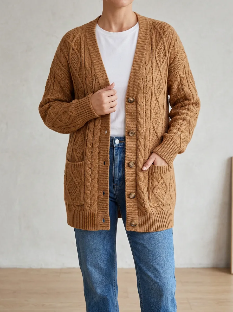 Knit Ribbed Casual Knit Cardigan