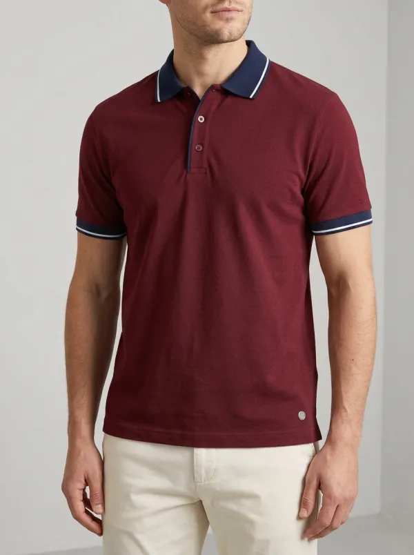 Men's Gray Contrast-Collar Tipped Polo Shirt