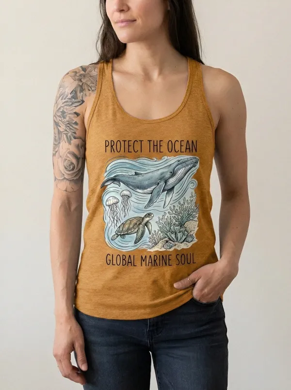 Women's Ocean Lover Whale Turtle Printed Tank Top