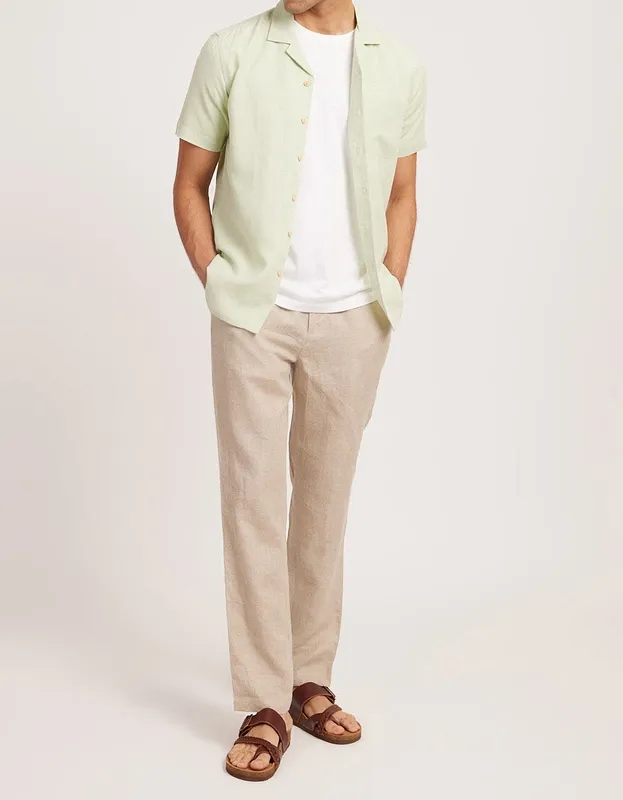 Pistachio Tencel Linen Notched Collar Shirt