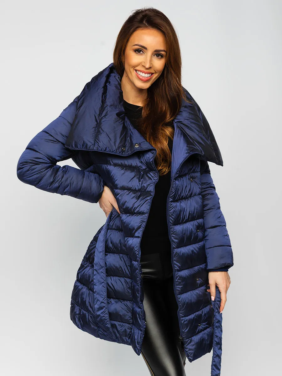 Dark blue women's long winter jacket