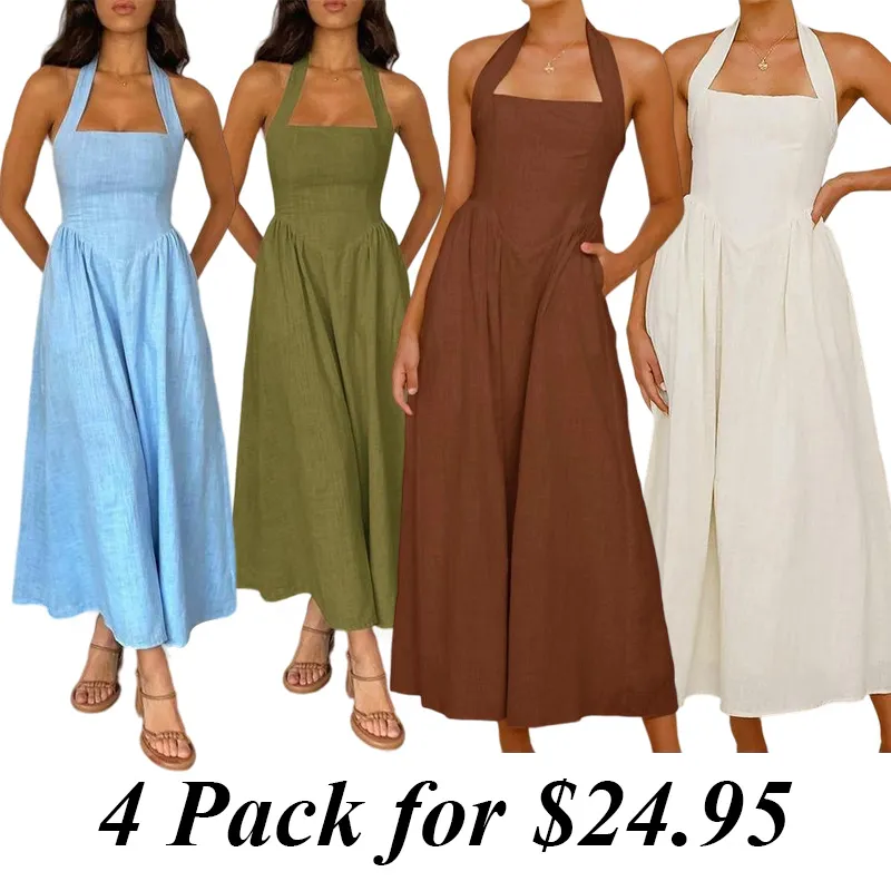 4PACK-Solid Color Sleeveless Dress