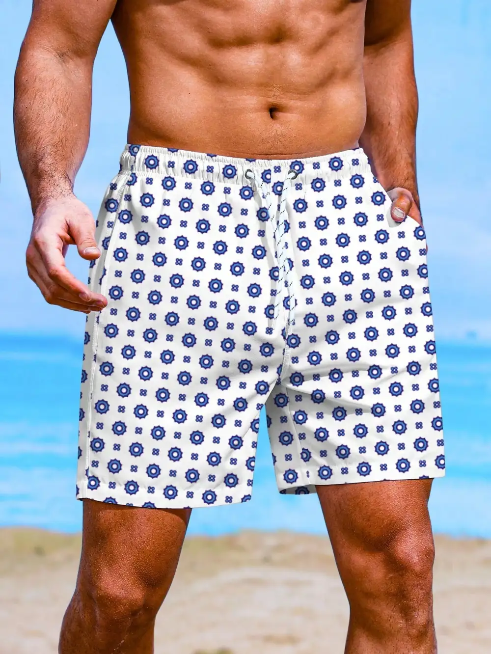 Men's Floral Allover Print Drawstring Beach Shorts