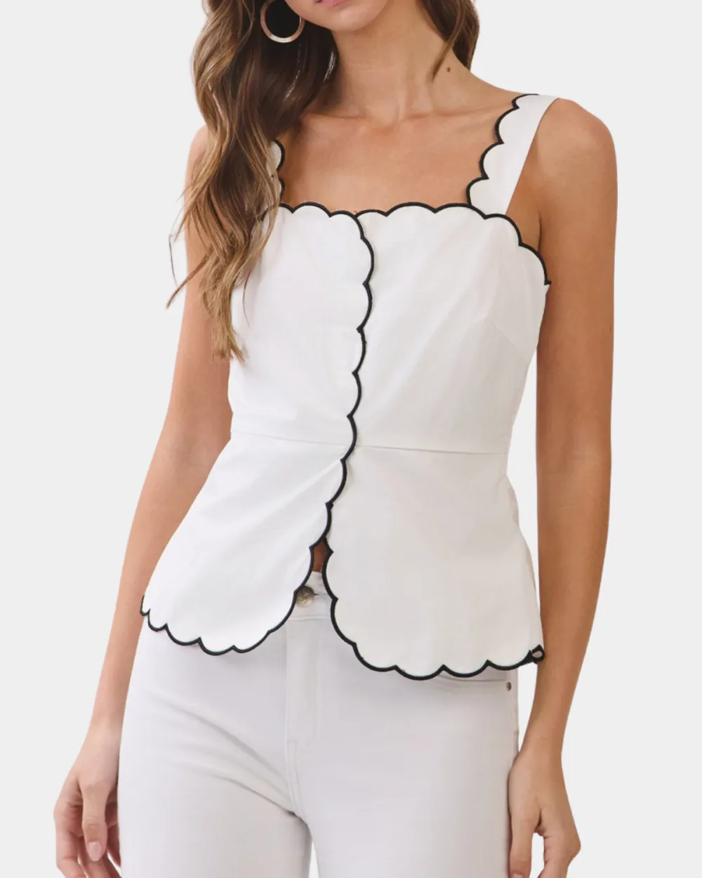 Scallop Trim Square Neck Top