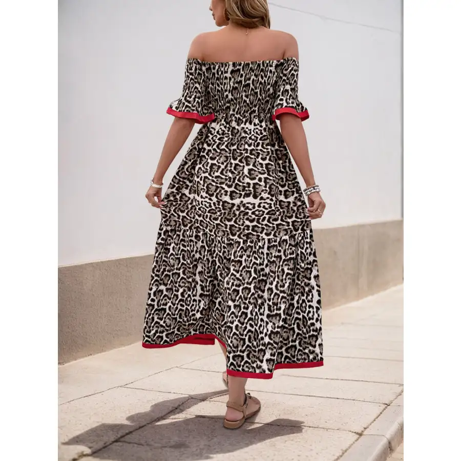 Off-Shoulder Flounce Sleeve Midi Dress