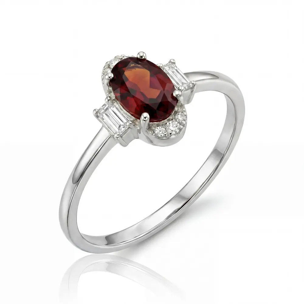 Simulated Ruby Oval Baguette Ring