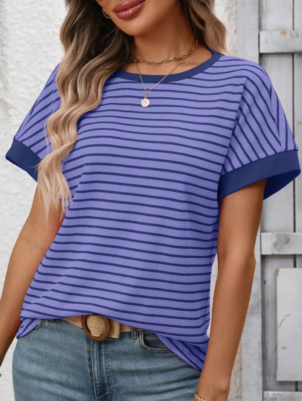 Crew Neck Patchwork Short Sleeve Tee