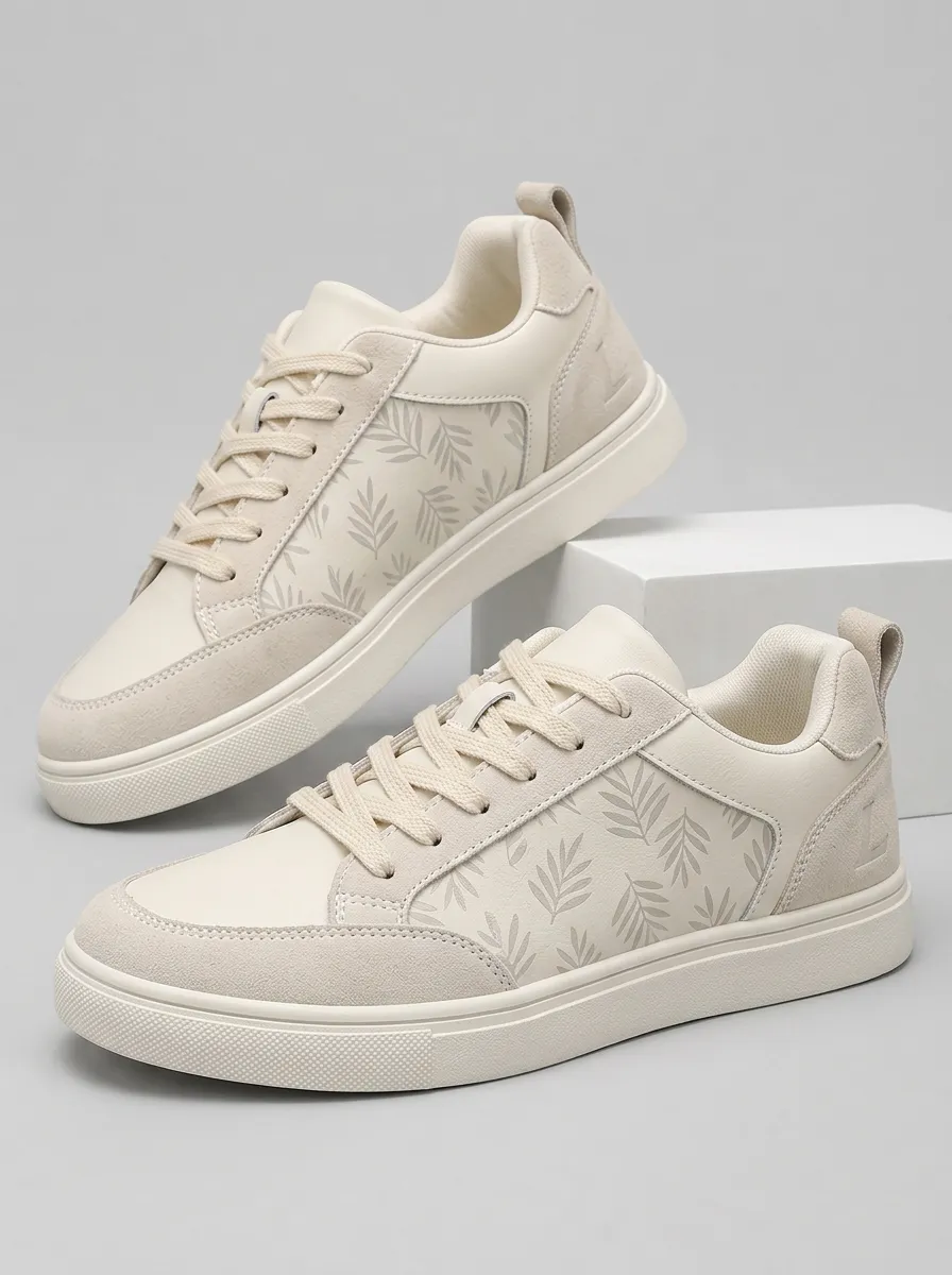 Men's Minimalist Botanical Leaf Patterned Casual Skate Shoes