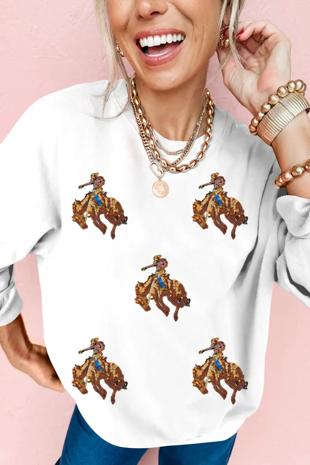 Sequin Accent Patchwork Drop Shoulder Sweatshirt